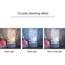 3D Üç Renkli LED Dekoratif Gece Lambası Ay Ayı Beyaz (Yurt Dışından)