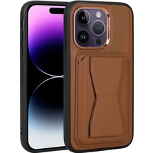 Tekno Grup Apple iPhone 14 Pro Uyumlu Kartlıklı Standlı ​pu Deri  Memo Kapak-Kahverengi