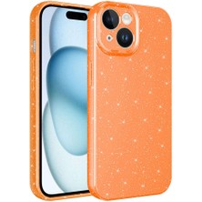 Tekno Grup Apple iPhone 15 Plus Kılıf Kamera Korumalı Simli Lüks  Koton Kapak-Turuncu