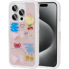 Tekno Grup Apple iPhone 15 Pro Max Uyumlu Kabartma Figürlü Parlak  Minimini Silikon Kapak-Pembe