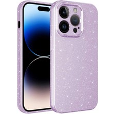 Tekno Grup Apple iPhone 14 Pro Uyumlu Kamera Korumalı Simli Lüks  Koton Kapak-Lila