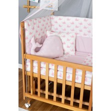Bamgidoo Ahşap Beşik Anne Yanı Beşik Vernikli 60X120 - Pembe Balina Uyku Seti + Yataklı + Tekerlekli