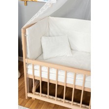 Ahşap Beşik Anne Yanı Beşik Organik (Boyasız) 60X120 - Krem Güpür Uyku Seti Yatak