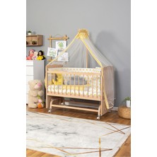 Ahşap Beşik Anne Yanı Beşik Organik (Boyasız) 60X120 - Sarı Yıldız Uyku Seti Yatak Tekerlekli