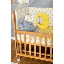 Bamgidoo Ahşap Beşik Anne Yanı Beşik Vernikli 70X130 - Sarı Yıldız 3 Yastıklı Uyku Seti + Yataklı+Tekerlekli