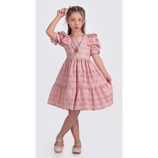 Kız Çocuk Lastikli Kısa Karpuz Kollu Kolyeli Elbise ELB.2682