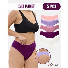 Alya Underwear Yüksek Bel, Toparlayıcı, Tanga Külotlar -  5'li Paket Fuşya, Somon, Ekru, Lila, Gül Kurusu