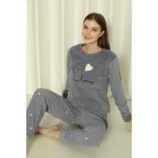 Fawn 04-3309 Peluş Welsoft Polar Kışlık Yumoş Kalpli Kedili Kadın Pijama Takımı