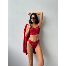 For Dreams Simli Kapsız Kırmızı Bustiyer Takım