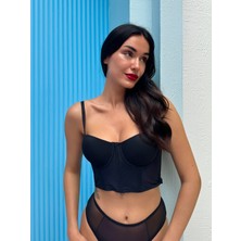 For Dreams Destekli Siyah Mavi  Hologramlı  Bustiyer Takım