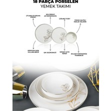 Farika Porselen Asude 18 Parça 6 Kişilik Altın Yaldız Porselen Yemek Takımı