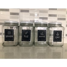 Dekoratif Cam Saklama Kabı 4 Lü Çay,kahve,tuz,şeker 1600 cc