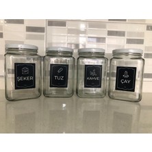 Dekoratif Cam Saklama Kabı 4 Lü Çay,kahve,tuz,şeker 1600 cc