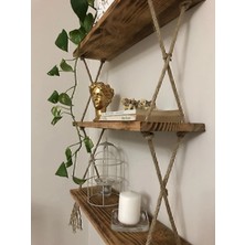 Sge Teknoloji Ahşap Dekoratif 3’lü Halatlı Raf Kitaplık 40 cm  * 14  cm  (Hazır Kurulu)