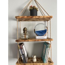 Sge Teknoloji Ahşap Dekoratif 3’lü Halatlı Raf Kitaplık 40 cm  * 14  cm  (Hazır Kurulu)