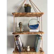 Sge Teknoloji Ahşap Dekoratif 3’lü Halatlı Raf Kitaplık 40 cm  * 14  cm  (Hazır Kurulu)