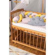 Bamgidoo Ahşap Beşik Anne Yanı Beşik Vernikli 60X120 - Pembe Sarı Örgü Uyku Seti Seti + Yatak