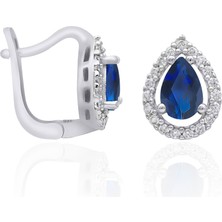 Silvera Telkari Gümüş Rodyumlu Safir Taşlı Damla Model Gümüş Üçlü Set ST150