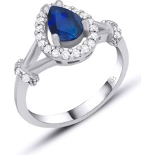 Silvera Telkari Gümüş Rodyumlu Safir Taşlı Damla Model Gümüş Üçlü Set ST150