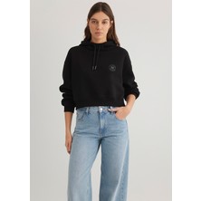Mavi Mavi Patch Logo Kapüşonlu Siyah Crop Sweatshirt 1S10305-900