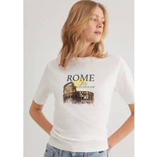 Mavi Rome Baskılı Beyaz Tişört 1613058-70057