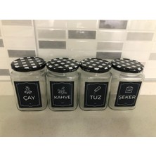 Dekoratif Cam Saklama Kabı 4 Lü Çay,Kahve,Tuz,Şeker 720 cc