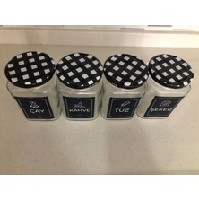 Dekoratif Cam Saklama Kabı 4 Lü Çay,Kahve,Tuz,Şeker 720 cc