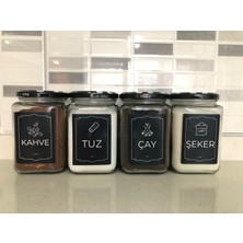 Dekoratif Cam Saklama Kabı 4 Lü Çay,Kahve,Tuz,Şeker 720 cc