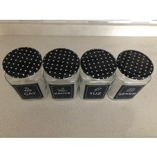 Dekoratif Cam Saklama Kabı 4 Lü Çay,Kahve,Tuz,Şeker 720 cc