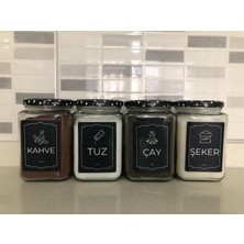 Dekoratif Cam Saklama Kabı 4 Lü Çay,Kahve,Tuz,Şeker 720 cc