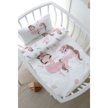 Tuğba Kuğu Anne Yanı Beşik Nevresim Takımı (60X100) - For Baby Serisi - Pembe Tütülü Balerin ve Unicorn