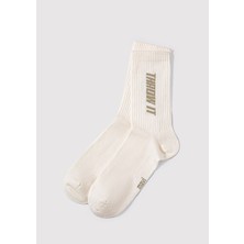 Mavi Throw It Baskılı Ekru Soket Çorap 0911755-34671