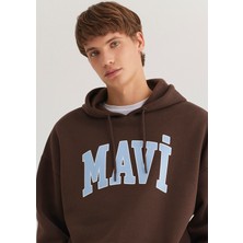 Mavi Mavi Logo Baskılı Kapüşonlu Kahverengi Sweatshirt 067149-88067