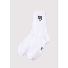 Mavi Kaplan İşlemeli Beyaz Soket Çorap 0911744-620