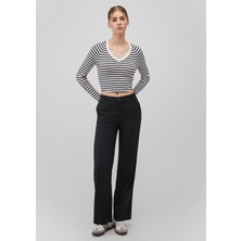 Mavi Uzun Kollu Çizgili Crop Basic Tişört 1613041-85586