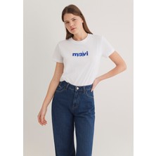 Mavi Mavi Kedi Baskılı Beyaz Tişört 1613287-620
