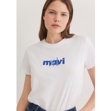 Mavi Mavi Kedi Baskılı Beyaz Tişört 1613287-620