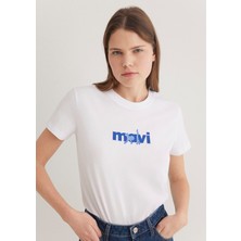 Mavi Mavi Kedi Baskılı Beyaz Tişört 1613287-620