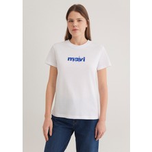 Mavi Mavi Kedi Baskılı Beyaz Tişört 1613287-620