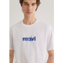 Mavi Mavi Kedi Baskılı Beyaz Tişört 0612758-620