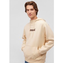Mavi Mavi Logo Baskılı Kapüşonlu Bej Sweatshirt 0610960-70003