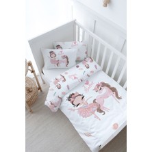 Tuğba Kuğu Bebek Boy Nevresim Takımı (100X150) - For Baby Serisi - Pembe Tütülü Balerin ve Unicorn
