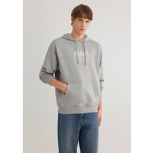 Mavi Mavi Logo Baskılı Kapüşonlu Gri Sweatshirt 0611317-70103