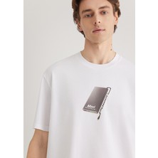 Mavi Baskılı Beyaz Tişört 0612483-620