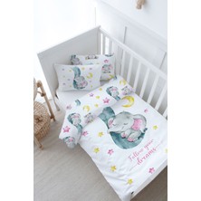 Tuğba Kuğu Bebek Boy Nevresim Takımı (100X150) - For Baby Serisi - Hortumda Uyuyan Pembe Fil