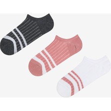 Rib Line Pembe Gri Beyaz 3lü Sneaker Çorap