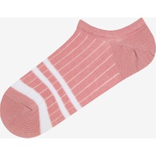 Rib Line Pembe Gri Beyaz 3lü Sneaker Çorap