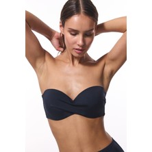 Siyah Straplez Cup Push Up Balenli Straplez Bikini Üstü