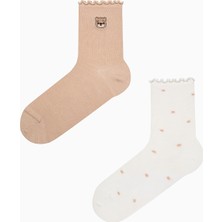 Bear Frill Beyaz Açık Pembe 2li Soket Çorap