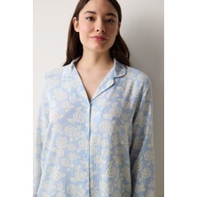 Penti Roses Gömlek Pantolon Açık Mavi Pijama Takımı